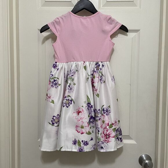 Patpat Girls Size 6-7y Short Sleeve Dress Easter Spring‎ Bow Pink Purple Flowers - Picture 3 of 9